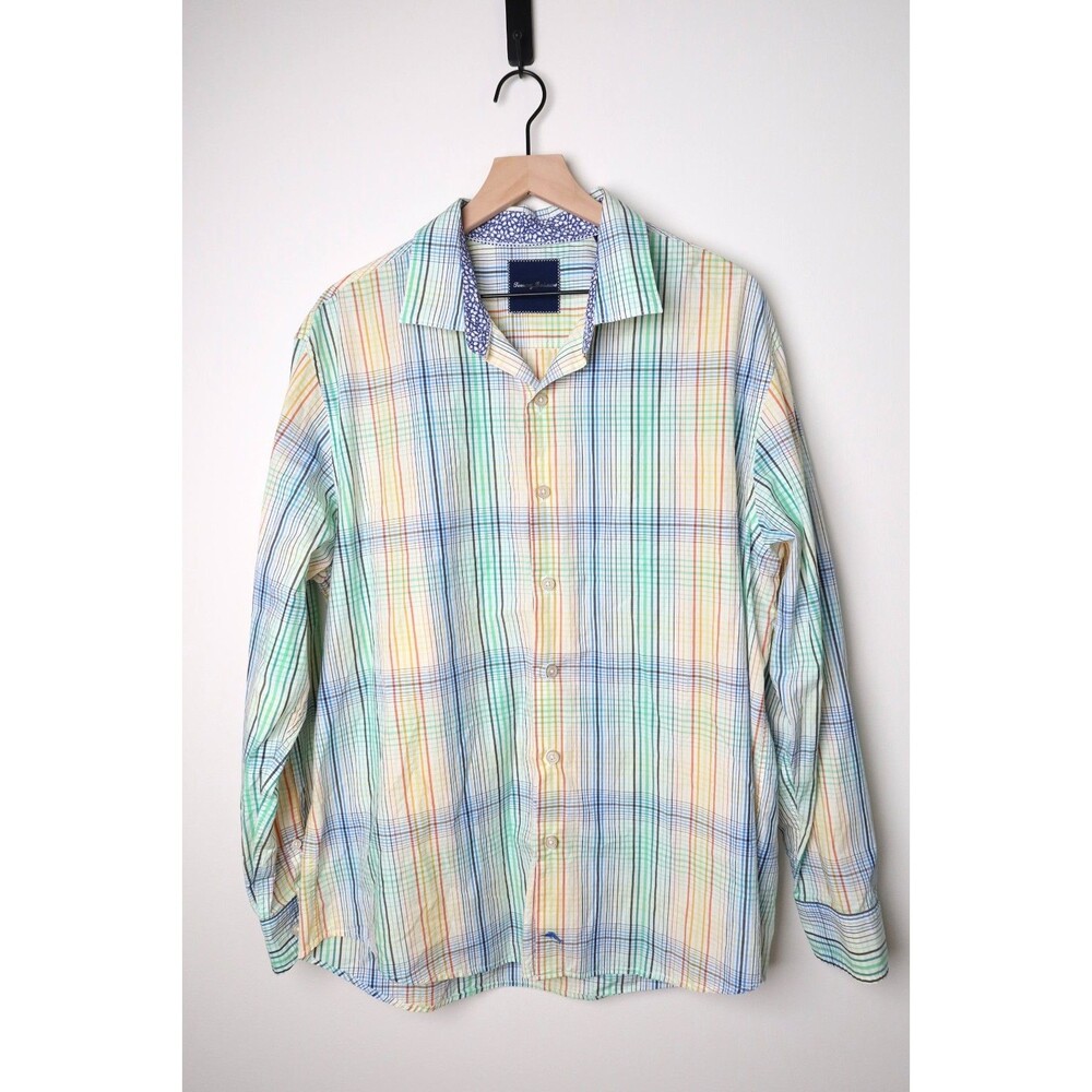 Tommy Bahama Mens XL Tall Multicolor Stripe Long Sleeve Button Down Shirt Pima